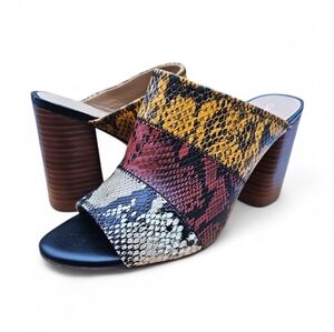Gibson Latimer Color Block Snake Print Block Heel Mules Size 7.5